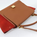 CELINE Trapeze Hand Bag Leather 2way Brown Gold Auth 189874A-6