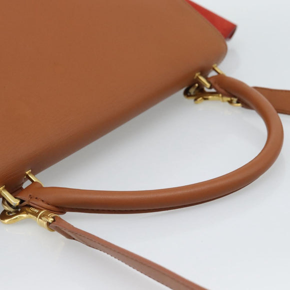 CELINE Trapeze Hand Bag Leather 2way Brown Gold Auth 189874A