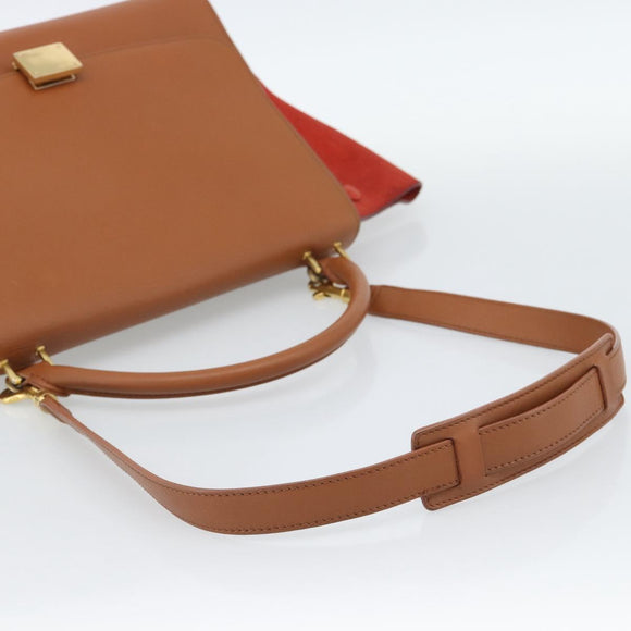 CELINE Trapeze Hand Bag Leather 2way Brown Gold Auth 189874A