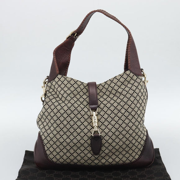 GUCCI Diamante New Jackie Hand Bag Canvas 2way Beige Gold 246907 Auth 189879V