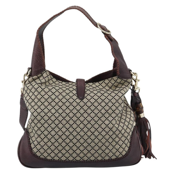 GUCCI Diamante New Jackie Hand Bag Canvas 2way Beige Gold 246907 Auth 189879V