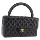 CHANEL Matelasse Hand Bag Patent leather Black Gold CC Auth 189887-1
