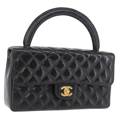 CHANEL Matelasse Hand Bag Patent leather Black Gold CC Auth 189887
