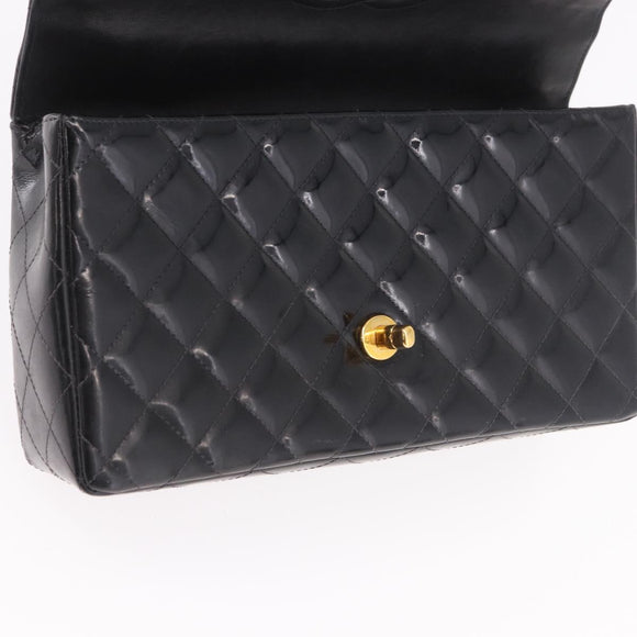 CHANEL Matelasse Hand Bag Patent leather Black Gold CC Auth 189887