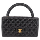 CHANEL Matelasse Hand Bag Patent leather Black Gold CC Auth 189887-13