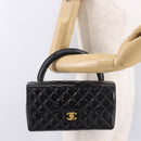 CHANEL Matelasse Hand Bag Patent leather Black Gold CC Auth 189887-27