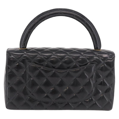 CHANEL Matelasse Hand Bag Patent leather Black Gold CC Auth 189887 - 0