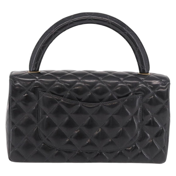 CHANEL Matelasse Hand Bag Patent leather Black Gold CC Auth 189887