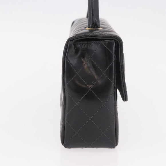 CHANEL Matelasse Hand Bag Patent leather Black Gold CC Auth 189887