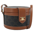 CELINE Macadam Canvas Triomphe Tambour Shoulder Bag PVC Black Gold Auth 189888SM-1