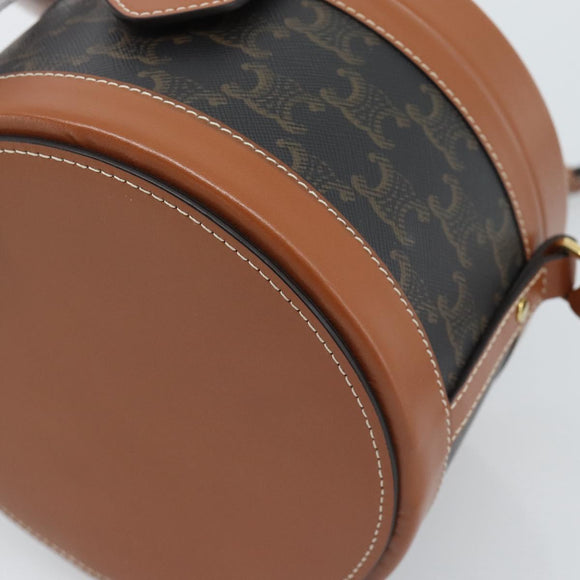 CELINE Macadam Canvas Triomphe Tambour Shoulder Bag PVC Black Gold Auth 189888SM
