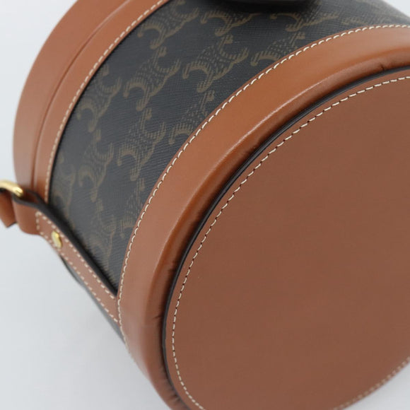 CELINE Macadam Canvas Triomphe Tambour Shoulder Bag PVC Black Gold Auth 189888SM