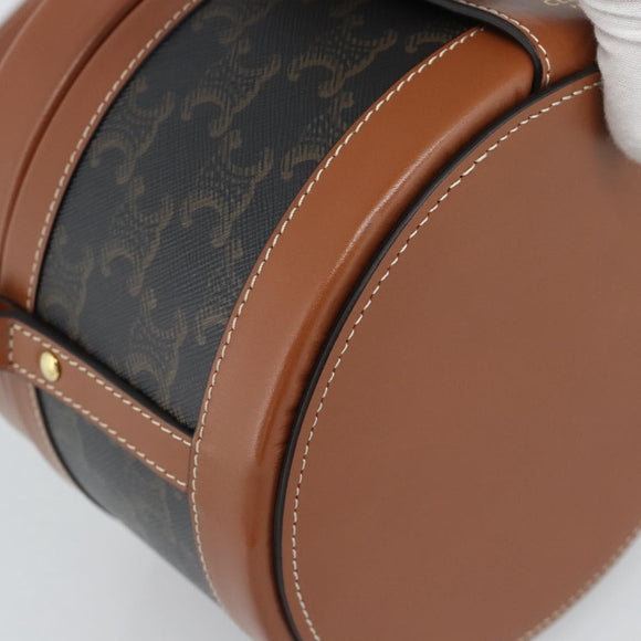 CELINE Macadam Canvas Triomphe Tambour Shoulder Bag PVC Black Gold Auth 189888SM
