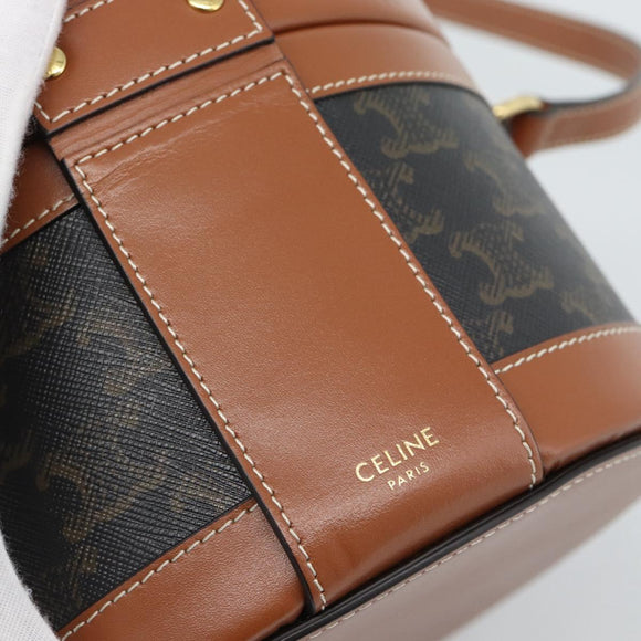 CELINE Macadam Canvas Triomphe Tambour Shoulder Bag PVC Black Gold Auth 189888SM