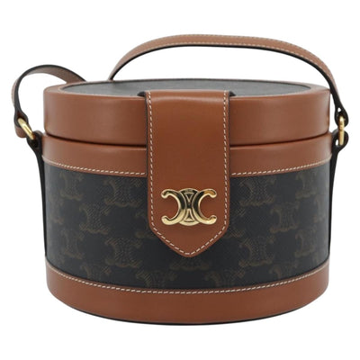 CELINE Macadam Canvas Triomphe Tambour Shoulder Bag PVC Black Gold Auth 189888SM - 0