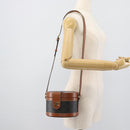 CELINE Macadam Canvas Triomphe Tambour Shoulder Bag PVC Black Gold Auth 189888SM-21