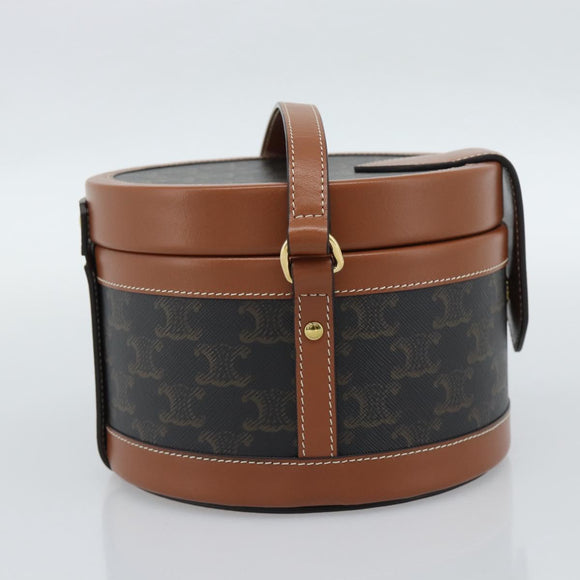 CELINE Macadam Canvas Triomphe Tambour Shoulder Bag PVC Black Gold Auth 189888SM