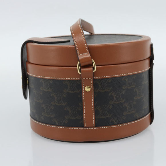 CELINE Macadam Canvas Triomphe Tambour Shoulder Bag PVC Black Gold Auth 189888SM