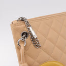 CHANEL Cambon Line Matelasse Shoulder Bag Leather Beige Silver CC Auth 189889A-18