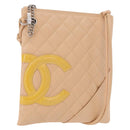 CHANEL Cambon Line Matelasse Shoulder Bag Leather Beige Silver CC Auth 189889A-1