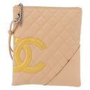 CHANEL Cambon Line Matelasse Shoulder Bag Leather Beige Silver CC Auth 189889A-13