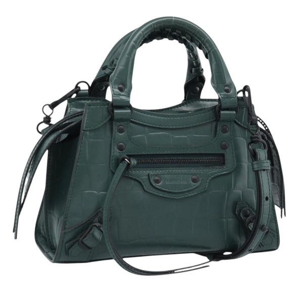BALENCIAGA Neo Classic City Hand Bag Leather 2way Green 638524 Auth 189890SM