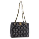 CHANEL Matelasse Chain Tote Bag Patent leather Black Gold CC Auth 189891A-1