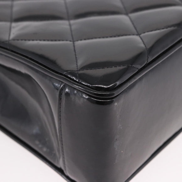 CHANEL Matelasse Chain Tote Bag Patent leather Black Gold CC Auth 189891A