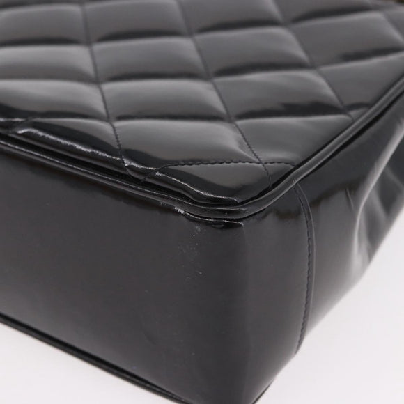 CHANEL Matelasse Chain Tote Bag Patent leather Black Gold CC Auth 189891A