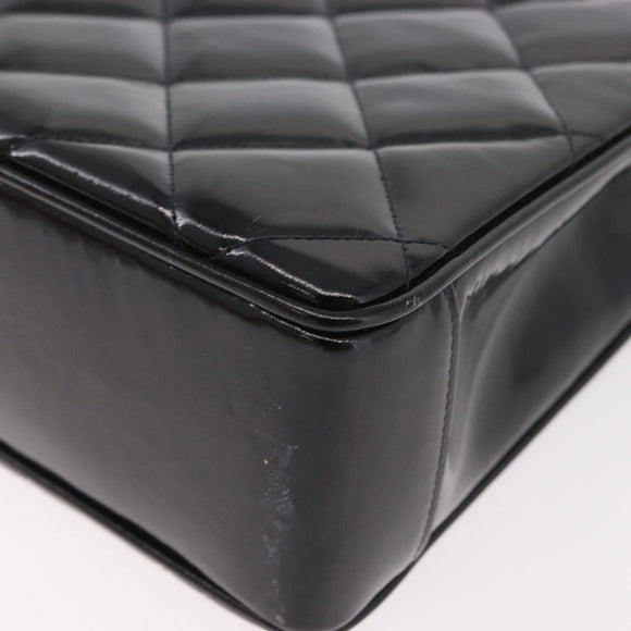 CHANEL Matelasse Chain Tote Bag Patent leather Black Gold CC Auth 189891A