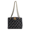 CHANEL Matelasse Chain Tote Bag Patent leather Black Gold CC Auth 189891A-13