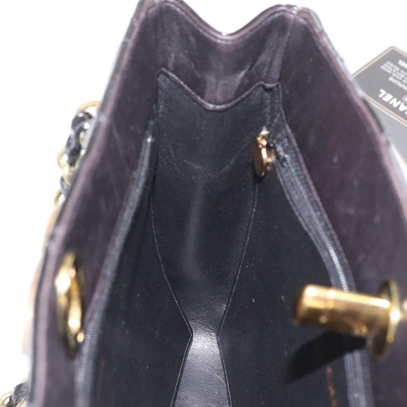 CHANEL Matelasse Chain Tote Bag Patent leather Black Gold CC Auth 189891A