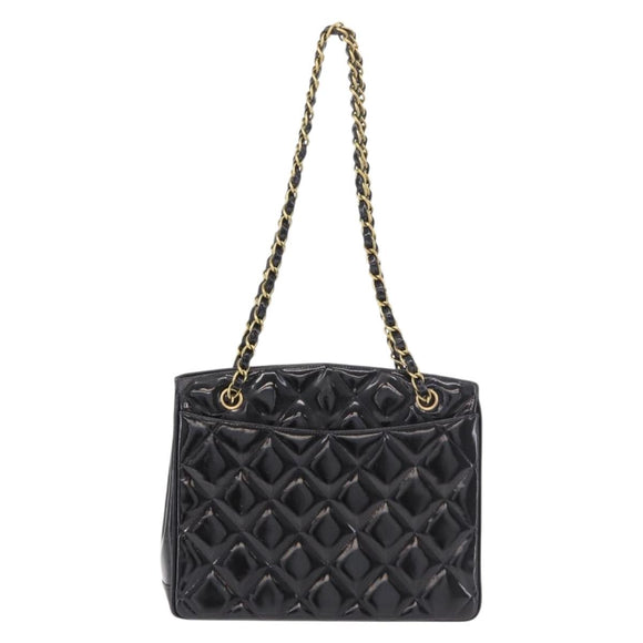 CHANEL Matelasse Chain Tote Bag Patent leather Black Gold CC Auth 189891A