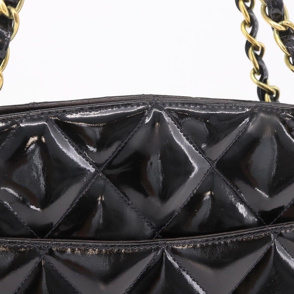 CHANEL Matelasse Chain Tote Bag Patent leather Black Gold CC Auth 189891A