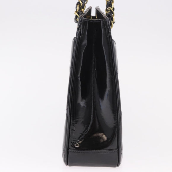 CHANEL Matelasse Chain Tote Bag Patent leather Black Gold CC Auth 189891A
