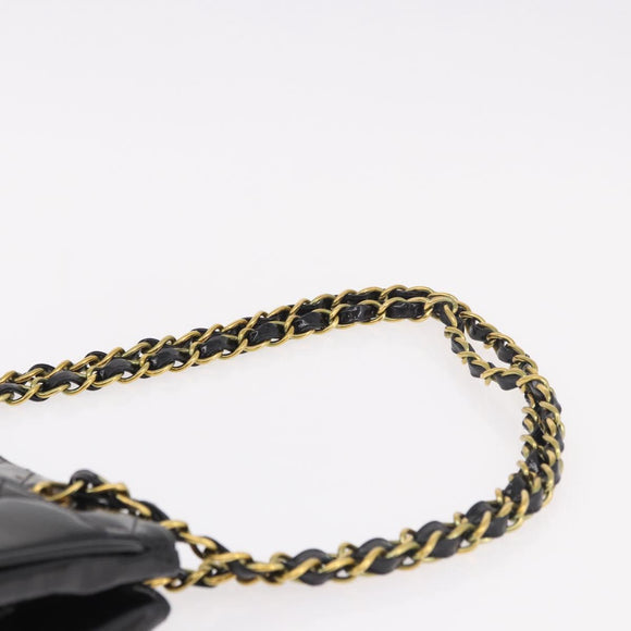 CHANEL Matelasse Chain Tote Bag Patent leather Black Gold CC Auth 189891A