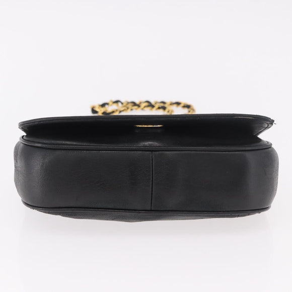 CHANEL Chain Shoulder Bag Lamb Skin Black Gold CC Auth 189894