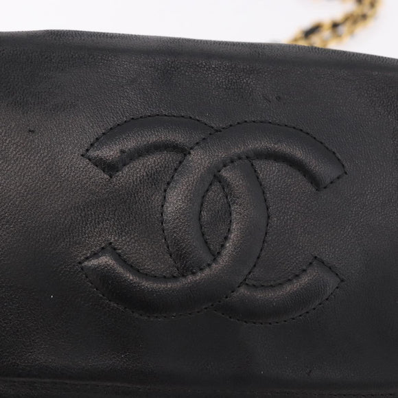 CHANEL Chain Shoulder Bag Lamb Skin Black Gold CC Auth 189894