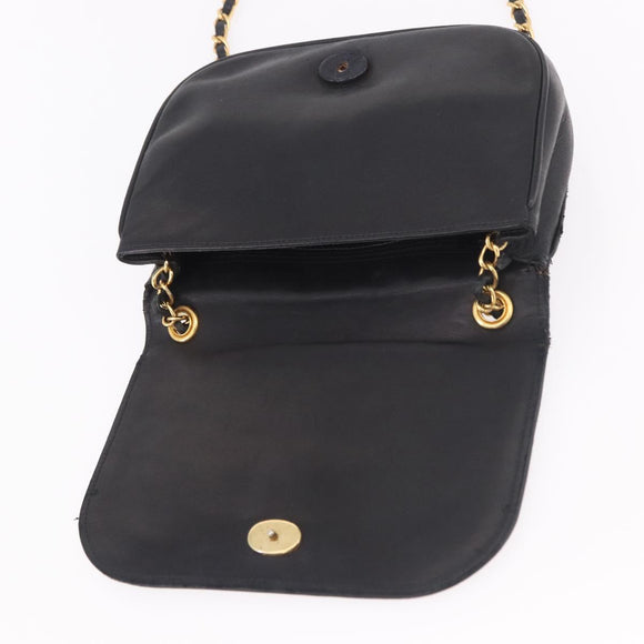 CHANEL Chain Shoulder Bag Lamb Skin Black Gold CC Auth 189894