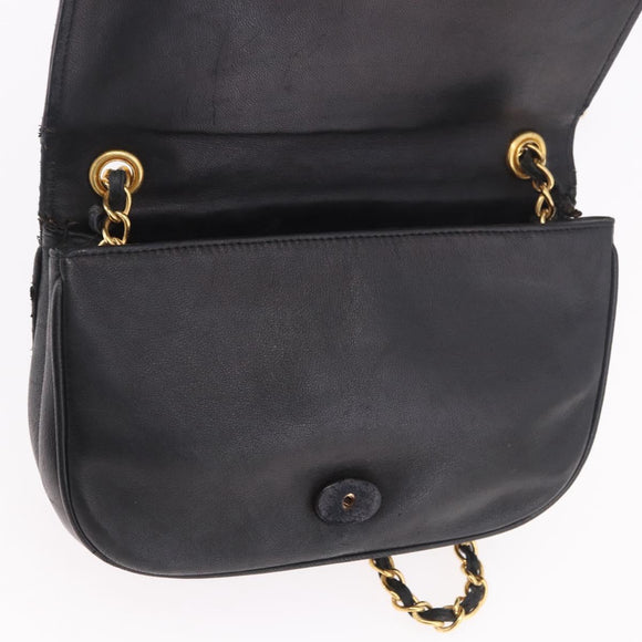 CHANEL Chain Shoulder Bag Lamb Skin Black Gold CC Auth 189894