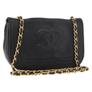 CHANEL Chain Shoulder Bag Lamb Skin Black Gold CC Auth 189894-1