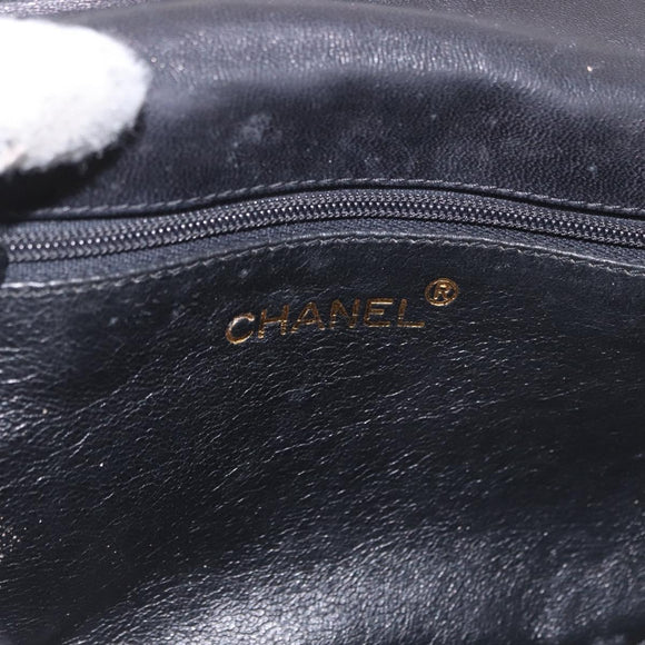 CHANEL Chain Shoulder Bag Lamb Skin Black Gold CC Auth 189894
