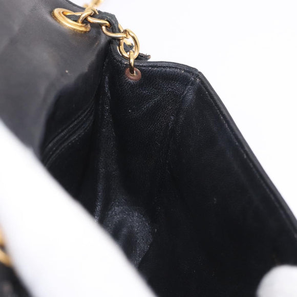 CHANEL Chain Shoulder Bag Lamb Skin Black Gold CC Auth 189894