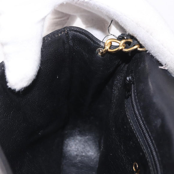 CHANEL Chain Shoulder Bag Lamb Skin Black Gold CC Auth 189894