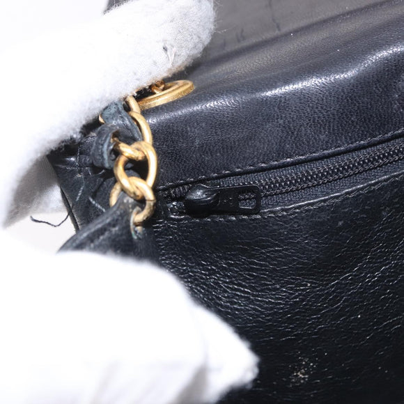 CHANEL Chain Shoulder Bag Lamb Skin Black Gold CC Auth 189894