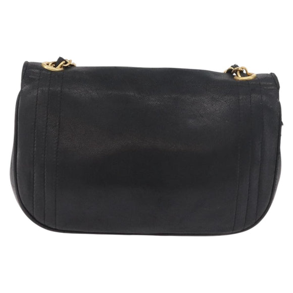 CHANEL Chain Shoulder Bag Lamb Skin Black Gold CC Auth 189894