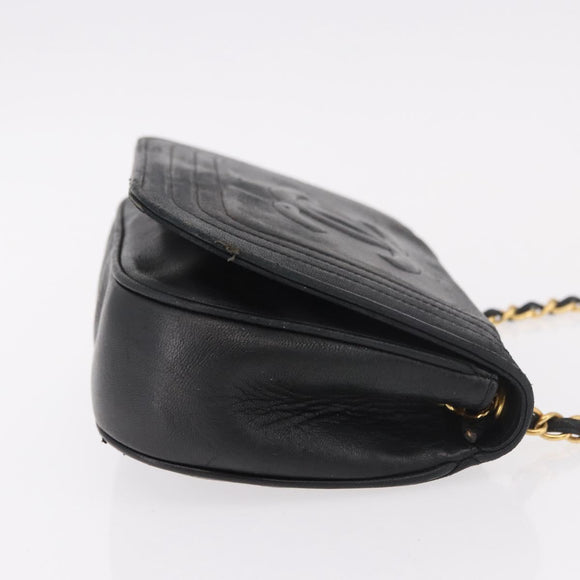 CHANEL Chain Shoulder Bag Lamb Skin Black Gold CC Auth 189894