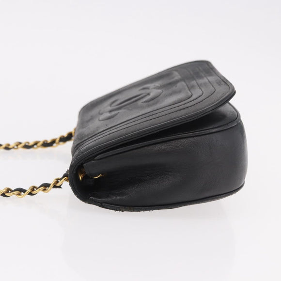 CHANEL Chain Shoulder Bag Lamb Skin Black Gold CC Auth 189894