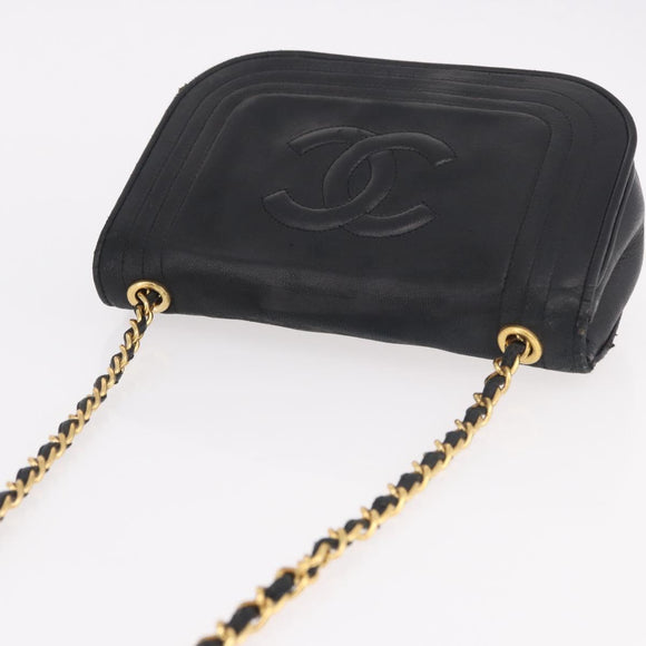 CHANEL Chain Shoulder Bag Lamb Skin Black Gold CC Auth 189894