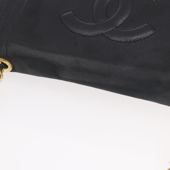 CHANEL Chain Shoulder Bag Lamb Skin Black Gold CC Auth 189894